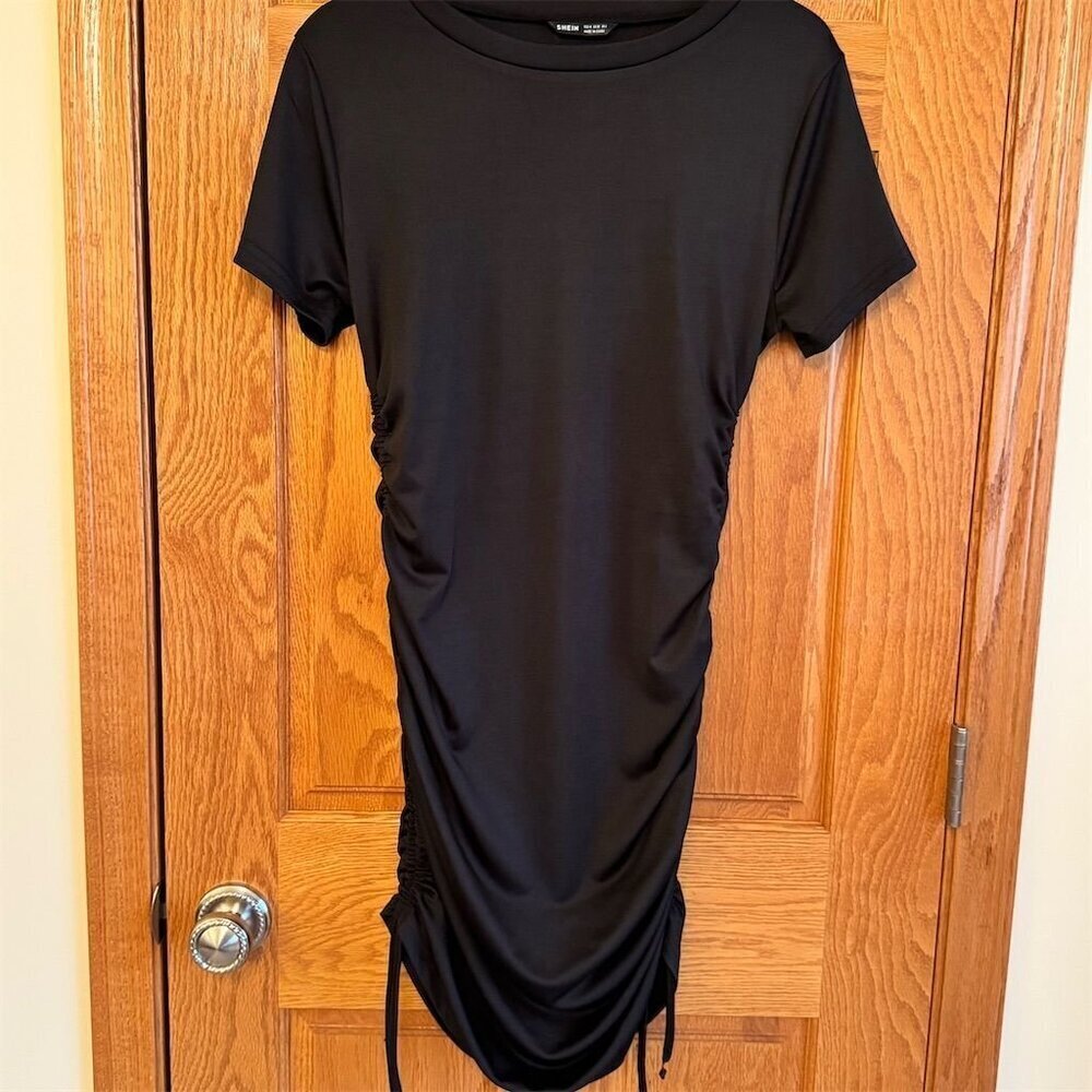 SHEIN Women's Black Ruched Drawstring Bodycon Mini Dress Size M